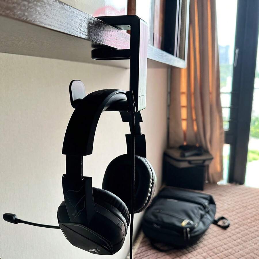1 pieza Soporte ajustable y giratorio para auriculares con abrazadera de estilo ABS | Agarre resistente | Gestión de auriculares para juegos, turbina eólica, situación de conmutación | Diseño moderno, relacionado con los juegos, jugador, tapa abatible - Multicolor - Ver 1