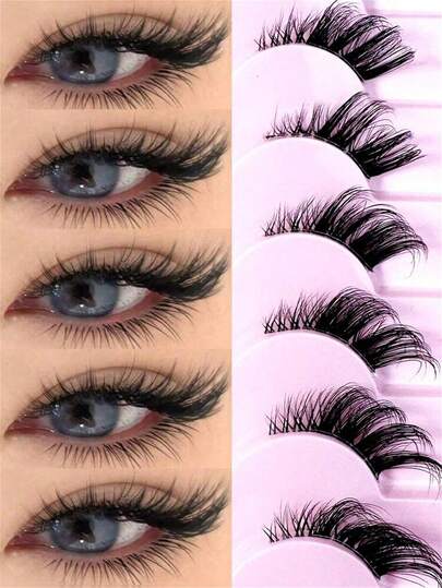 10 Pairs Half-Strip False Eyelashes, Transparent Band Cat Eye Short Soft 3D Faux Mink Natural Look False Lashes, Soft & Natural Makeup