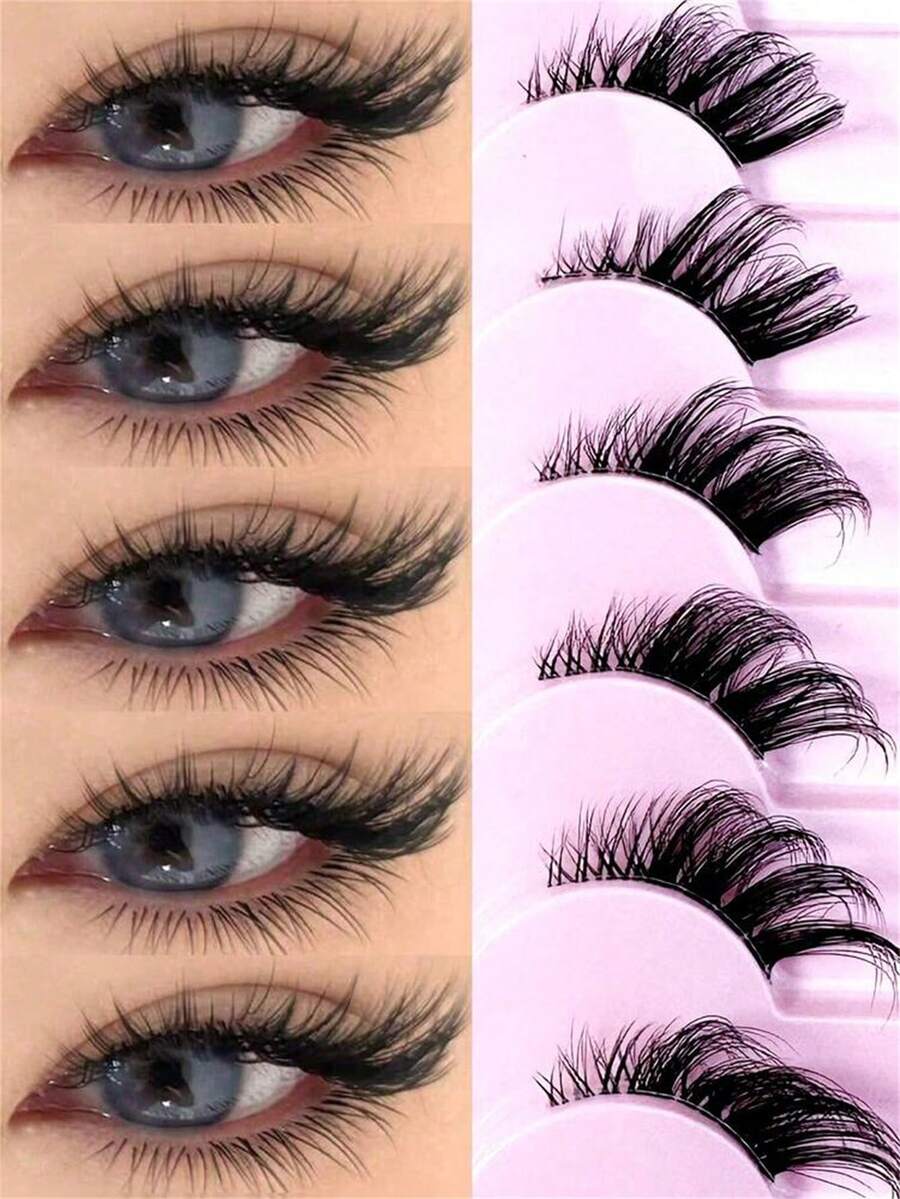 10 Pairs Half-Strip False Eyelashes, Transparent Band Cat Eye Short Soft 3D Faux Mink Natural Look False Lashes, Soft & Natural Makeup - Black - View 1