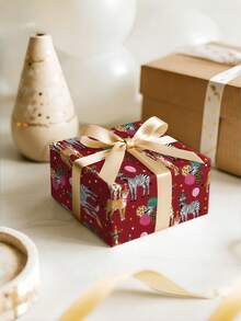 Children's Birthday Wrapping Paper, Red Background With Cute Cartoon Animals, Coated Paper 43cm*3m (1 Roll) Suitable For Children's Birthday Gift Wrapping, First Birthday Party Wrapping, Kindergarten Graduation Gift Wrapping, Children's Day Gift Wrapping. - A - View 7