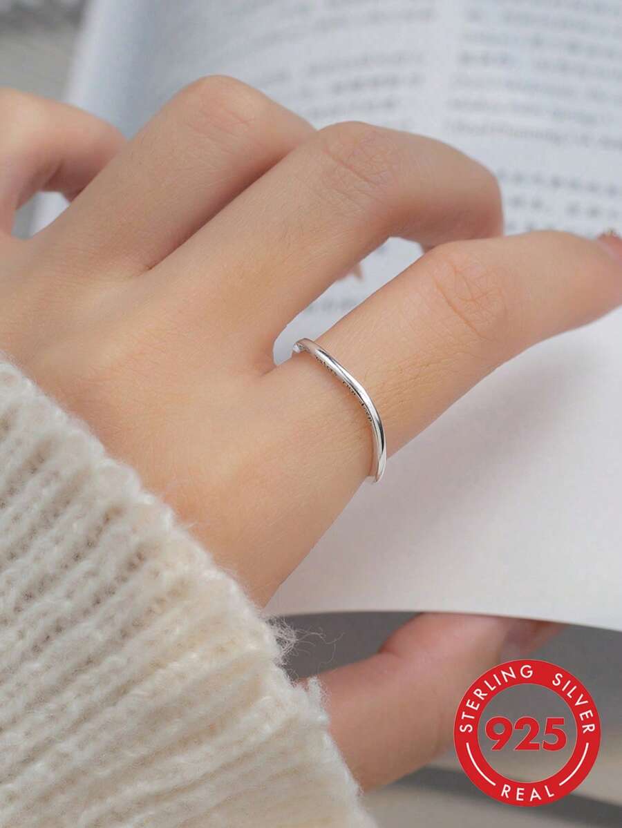 1入組ins風格時尚&極簡風格設計925純銀曲綫&薄圓環,理想適合女士作為A迷人禮品特別場合 - 銀色 - 查看 1