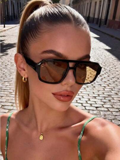 1 Pair Women's Men's Brown Full-Rim Vintage Personalized Fashion Glasses, Suitable For Holiday Gifts, Street Style, Tropical Beach Vacations, Outings, Dates, And Other Occasions, A Fashionable Accessory, Also Suitable For Back-To-School Season, Preppy Style, Campus Style, And Other Occasions