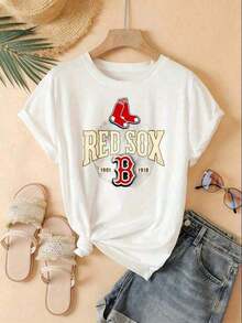 Graphic Tees2026 Summer Tops For Women,Free Shipping,Women's New Casual Sports T-Shirt Red Sox Baseball T Shirt 1901 1918 Boston Team Logo Cotton Short Sleeve Men Women Unisex Casual Top Sport WearSuitable For Baseball, Ice Hockey, Rugby, Sports Eventsholiday Partiesoutingssports And Other Holiday GiftsSt Pattys Day Outfit,Easter Outfit Women,Summer Outfits,Vacation Outfits Women,Summer Outfits For Women,Spring Outfits For Women,Summer Tops,St Pattys Day Outfit,Easter Outfit WomenCottnoWomen's Summer Clothing: Retro-Style Printed T-Shirt, Unisex, Perfect For Holidays, Parties, And Gifts - 藏蓝色 - 查看 7