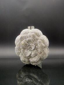 優雅水鑽花卉珠寶設計晚宴包 水晶手工手拿包 全鑽晚宴手拿包 閃亮手提包 最佳禮物 - 銀色 - 查看 5