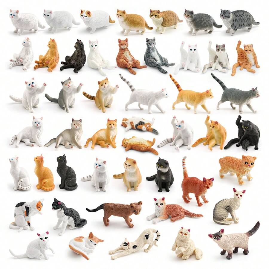 1pc/8pcs Realistic Mini Pet Cat Model Decoration Toys - Multicolor - View 1