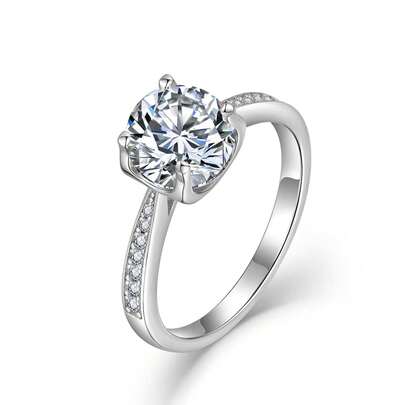 Nhẫn bạc 925 đính đá Moissanite 1.0CT | Quà tặng cầu hôn, kỷ niệm, ngày Valentine | Phong cách sang trọng, đa năng dành cho nữ giới