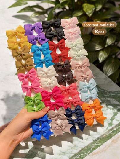 4/20/40/60pcs Random Color Tone 3D Bow Hair Clips, Collegiate Style Color Swallow Tail Hair Clips, Retro French Side Bangs Clips, Cute Girl Daily & Party Hair Accessories