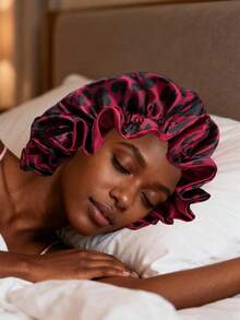 1pc Leopard Print Double-Layer Satin Sleep Cap, Suitable For Curly And Straight Hair,Summer,Beach,Hat - Multicolor - View 3