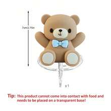 3D Bear & Bow Cake Decorations, Birthday Party Supplies (This Product Cannot Directly Contact Food, Needs To Be Isolated With A Transparent Base Before Contacting Food) - Blue - View 2
