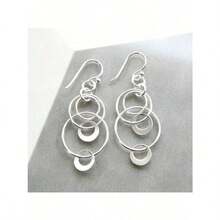 Minimalist Hollow Geometric Circle Pieced Pendant Earrings Unique Jewelry Gift For Women - Bạc D - Xem 1