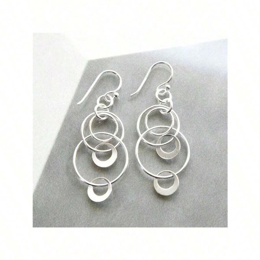 Minimalist Hollow Geometric Circle Pieced Pendant Earrings Unique Jewelry Gift For Women - Bạc D - Xem 1