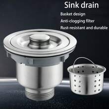 8.9cm (3-1/2 pulgadas) Ensamblaje de drenaje de fregadero de cocina con cesta de filtro profunda extraíble, tapón y tubo de cola - Dibujo de alambre - Ver 7