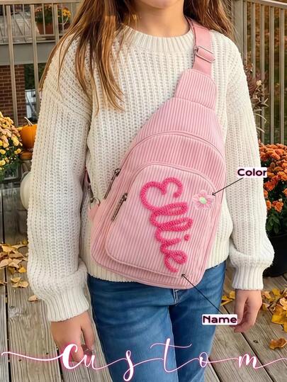1 Stück personalisierter Satin Outdoor Rucksack, handbestickt mit Ihrem Namen, süß & praktische kleine Tasche mit verstellbarem Gurt, geeignet für Frühling & Sommer