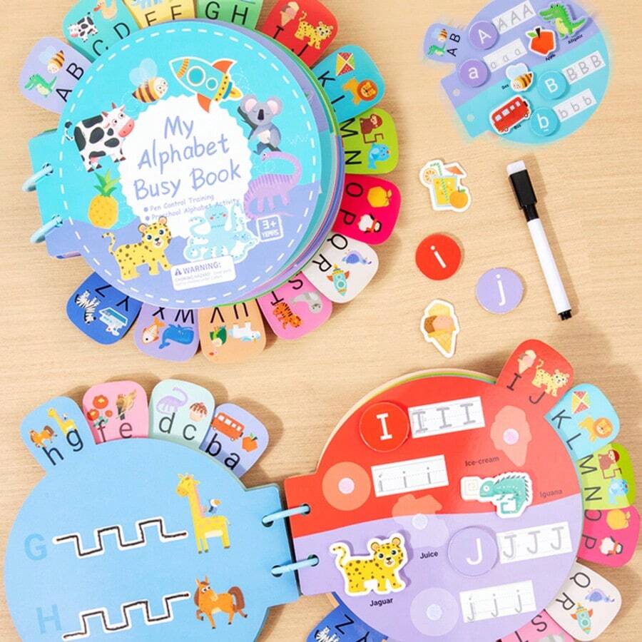 1pc Multi-Color Letter Tear Sticker Busy Book, Suitable For Toddlers, Reusable Magic Sticker Shape Matching Game | Montessori Toy Educational Learning Activity | Improve Hands-On Ability Preschool Interaction Book | Portable Travel Toy Gift | Baby & Kids Brain Development Toy, Requires Adult Assembly