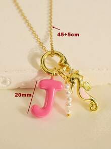 MECYLIFE 1 chiếc vòng cổ chữ cái hình cá ngựa và ngọc trai có thể mở ra, vòng cổ mặt dây chuyền chữ cái hình đại dương cá nhân hóa dành cho nữ, trang sức thời trang đa năng - Chuỗi O - Xem 4