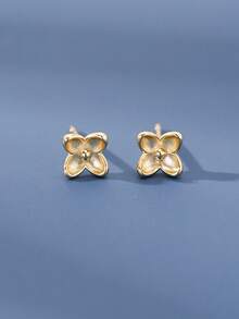 1 Pasang Anting Stud Kupu-Kupu Berongga Perak Sterling S925, Desain Unik, Anting Serbaguna untuk Wanita, Cocok untuk Perjalanan Sehari-hari - bunga - View 4