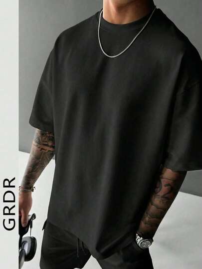  Camiseta de manga corta con cuello redondo de moda para hombres GRDR, casual y