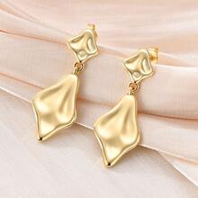 1 Pair Original 925 Sterling Silver Women's Elegant Gold-Plated Asymmetrical Pendant Earrings, Handmade Geometric Textured Dangle Earrings, Suitable For Sensitive Ears, Fashionable And Minimalist, Perfect For Weddings, Formal Occasions, Office, Daily Wear, Ideal Gift For Mother's Day And Valentine's Day - Gold - View 5