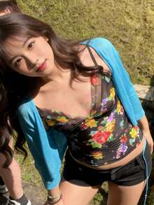 Áo hai dây lửng YeonC dành cho nữ, in họa tiết, phối lưới, chất liệu polyester co giãn, kiểu dáng thường ngày, thích hợp cho mùa hè. - màu đen - Xem 1