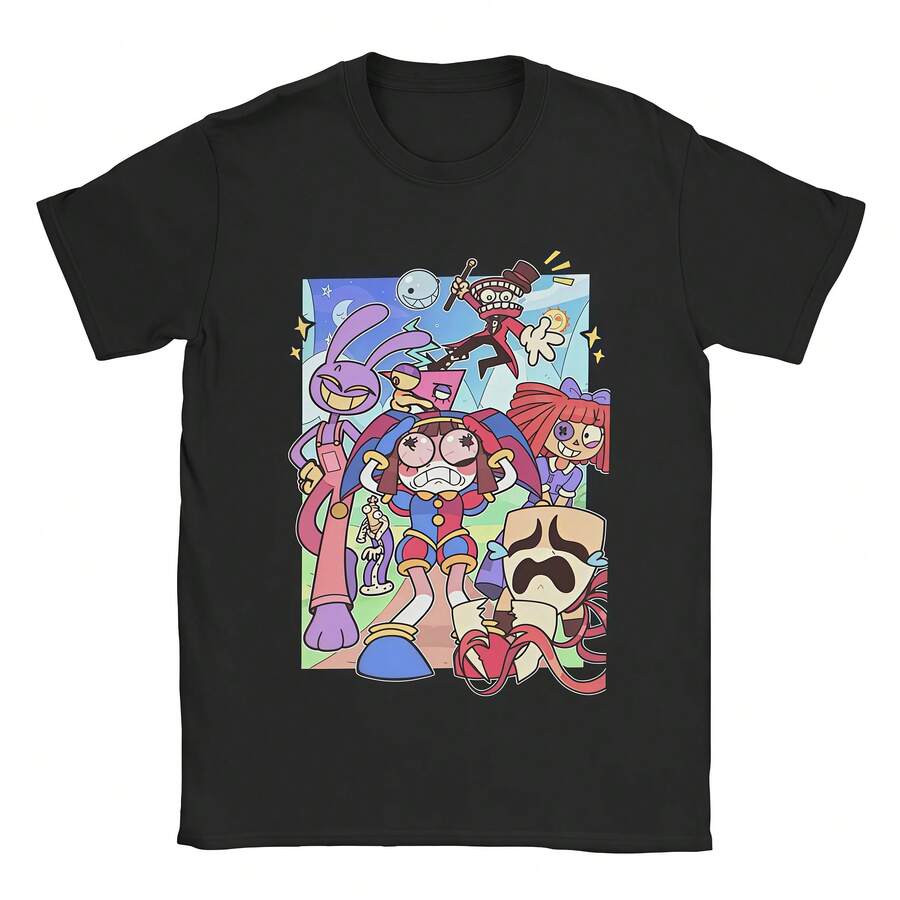 Women's Summer Outfit T-Shirt - The Am-Azing Digital Circus Caine T-Shirt, Unisex Sizes, 220g Heavy Cotton, Spring/Summer Top, Loose Fit, Machine Washable, Pullover Style, Retro Hip-Hop Style, Street Style, Seasonal Clothing, Breathable Material, Holiday Style - Unisex. - Đen 1 - Xem 1