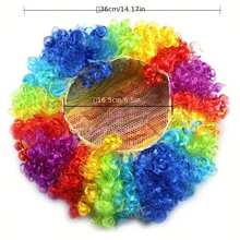 Vibrant Fluffy Colored Wig - Suitable For Party, Football Match Wigs, Colorful Clown Costume Wigs For Fans And Themed Events, Elastic Mesh Hats, Perfect For Role-Playing And Holiday Parties, Holiday Wigs, Curly Hair, Fitted Wigs, Wig Accessories, Fake Headwear Round Curly Hair Props, Fan Hair - View 3