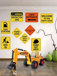 12er/1er Pack Bauwagen-Thema Dekorationen, Bau-Thema Tapeten Dekoration, Bau-Warnschild Papierausschnitte, keine Stromversorgung erforderliche Bau-Thema Geburtstags-Party Dekorationen, Heimdekoration, Schlafzimmer Dekoration, Schulanfang Feiertags-Essential Dekorationen - Einheitsgröße - Übersicht 6