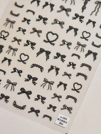 1 Piece 5D Exquisite Kawaii Black Bow Nail Sticker Japanese Macaron Small Ribbon Self-Adhesive Sticker Nail Decoration DIY Nail Stickers