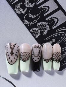 3 Stücke süße Schleifenband Nail Art Stempel Vorlagen, kombiniert mit Nail Stamping Tools, Spitze Rand Französisch Spitze Blumen Nail Schablonen aus Edelstahl, niedliche Accessoires für DIY Nagelstudio Zubehör - Silber - Übersicht 5