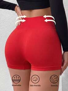 1pc Women's Seamless High-Waist Red Briefs, Women's Underwear, Women's Panties, Women's Shorts, Butt-Lifting Shapewear - Red - View 1