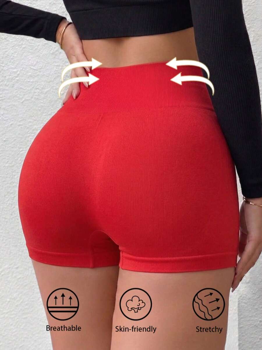 1pc Women's Seamless High-Waist Red Briefs, Women's Underwear, Women's Panties, Women's Shorts, Butt-Lifting Shapewear - Red - View 1