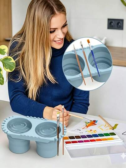 Chậu rửa cọ hai lớp có thể gập lại, dụng cụ làm sạch cọ di động tích hợp giá phơi, nhẹ và dễ mang theo, xô silicon có thể gập lại, lý tưởng cho nghệ sĩ, vẽ ngoài trời, quà tặng dụng cụ nghệ thuật Ngày của Mẹ.