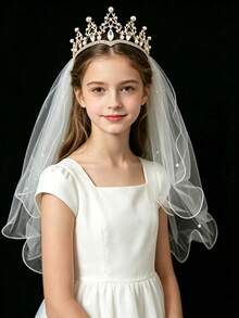 Set de 2 piezas: 1 diadema con corona de flores de tul corta y soñadora para niñas con lazo y malla, adecuada para cumpleaños y bodas. 1 diadema con corona de princesa elegante con cristales, ideal como regalo de cumpleaños y fiesta para niñas, también excelente como accesorio de fotografía y accesorios de escenario. - Multicolor - Ver 2