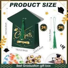 24 Sets Graduation Cap Gift Box Congrats Graduation Gift Candy Box With Tassel Graduation Party Favors Graduation Centerpieces For Tables Decorations Green - Green - View 2