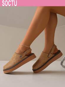 SOCTU Women's Spring New Round Toe Thick Sole Comfortable Slip-On Casual Versatile Mules - Khaki - View 6