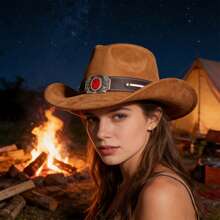 Suede Cowgirl Hat - Adjustable For Men And Women - Shapeable - High-End Material - 淺棕色 - 查看 5