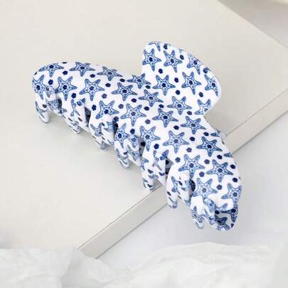 1pc Large Blue & White Starfish Hair Claw Clip, Ocean Style Hair Claw