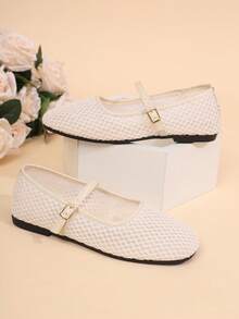 2026夏季新款女士平底方头芭蕾舞鞋，网眼透气镂空舒适玛丽珍鞋 - 糯米白色 - 查看 6