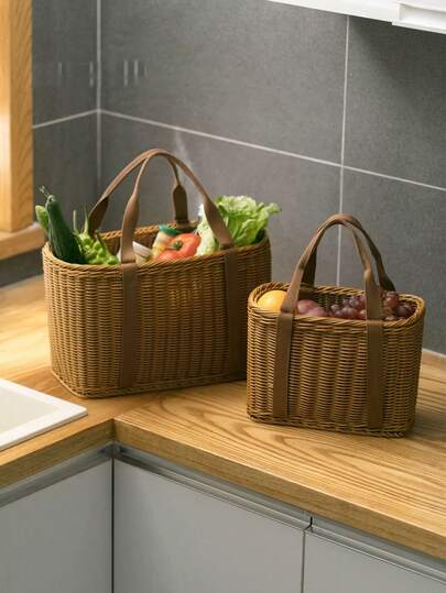 1 chiếc giỏ nhựa đan dùng cho dã ngoại/mua sắm, thích hợp cho các hoạt động ngoài trời mùa xuân, cắm trại, hái trái cây và rau củ.