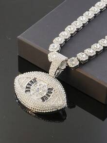 Bling Bling Devil's Eye Pendant Necklace Set, Cubic Zirconia Embellished Cuban Chain Necklace, Unisex Hip Hop Style - Evil Eye Pendant Necklace - View 18