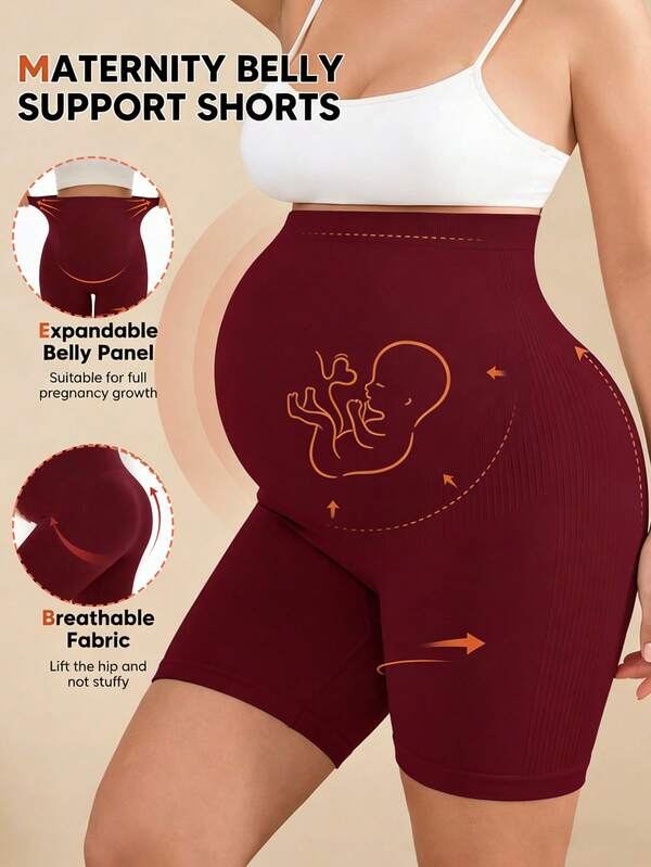 Maternity High Waist Seamless Elastic Solid Color Leggings, Suitable For Casual Daily Wear, Sports And Yoga, Shorts