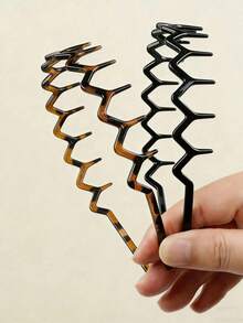 Bộ 2/4 chiếc băng đô chống trượt màu đen bóng và họa tiết da báo, băng đô tóc răng cưa lượn sóng thời trang dùng hàng ngày, tại nhà và chăm sóc da. - Nhiều màu - Xem 1