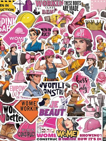 50张劳动节女性力量贴纸PVC材质，适用于笔记本电脑、手机壳、行李箱、平板电脑、自行车头盔等装饰，DIY节日礼物