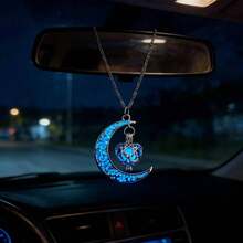 1pc Luminous Moon & Tree Of Life Car Hanging Decor, Glow-In-The-Dark Rearview Mirror Pendant, Bohemian Style Car Interior Accessory, Practical Gift Choice For Easter, Thanksgiving, Mother's Day, Spring And Graduation - A - View 1