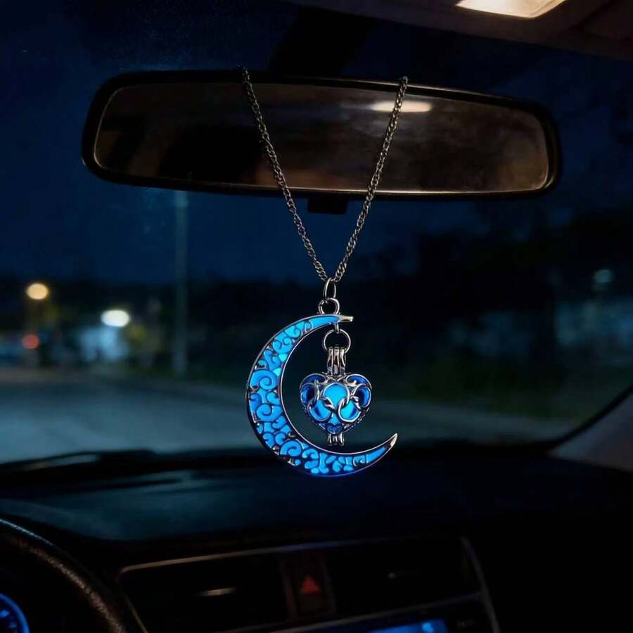 1pc Luminous Moon & Tree Of Life Car Hanging Decor, Glow-In-The-Dark Rearview Mirror Pendant, Bohemian Style Car Interior Accessory, Practical Gift Choice For Easter, Thanksgiving, Mother's Day, Spring And Graduation - A - View 1