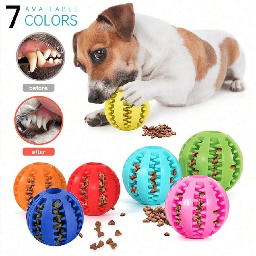 宠物狗磨牙玩具牙齿清洁零食球 宠物狗玩具球 天然橡胶 超耐用 互动弹性宠物用品 - 彩色 - 查看 1