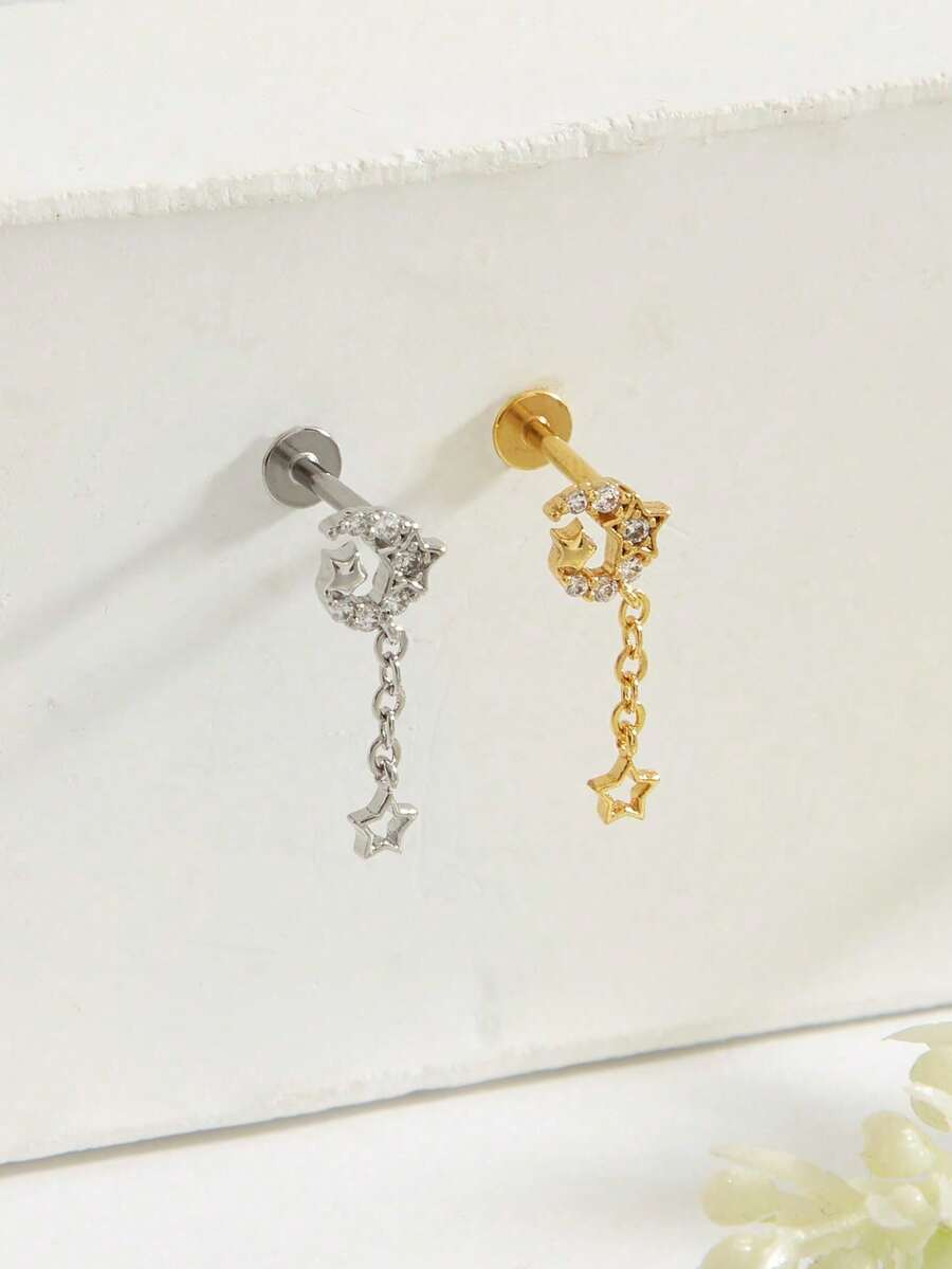 1pc Fashionable Delicate Moon & Star Pendant, Suitable For Women's Daily Wear - Moon - View 1