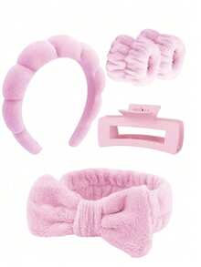 2/5/6pcs Set Soft Velvet Sponge Headbands, Makeup Headbands, Facial Wash Headbands, Skincare Headbands, Bow Decor, For Women & Girls - Multicolor - View 1