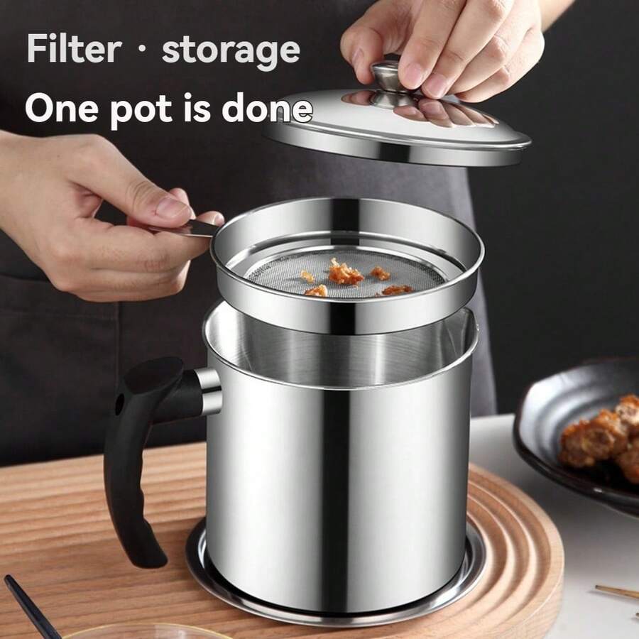 1pc Household Kitchen Filter Screen, Large Capacity Filter Residue, Oil Storage And Return Cup, Oil Tank, Lard, Other Kitchen Tools - Multicolor - View 1
