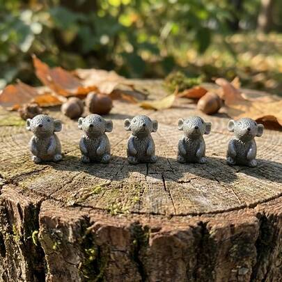 10个手工逼真灰色树脂老鼠微缩模型 - 微型汽车仪表盘装饰，适用于仙境花园、DIY微景观、家居和工艺装饰，细节精致，轻巧便携，是DIY爱好者的理想之选。