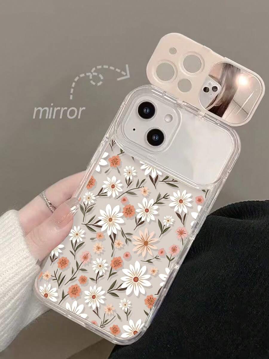 1pc Transparent TPU Flower Phone Case With Mirror Stand, Suitable For IPhone 11, 12, 13, 14, 12 Pro Max, 13 Pro Max, 14 Pro Max, 15, 15 Pro, 15 Pro Max, 16, 16 Pro, 16 Pro Max, 17, 17 Pro, 17 Pro Max - Multicolor - View 1